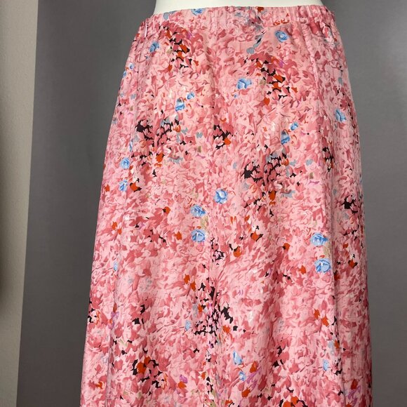 Vintage 70s Chessa Davis Skirt Maxi Hippie Floral Fringe Trim Peasant Pink Retro - Picture 5 of 15